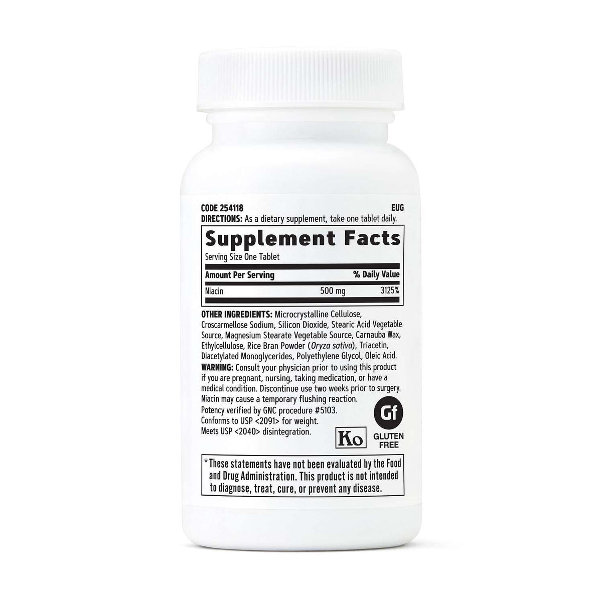GNC Niacin 500 mg – Supplement Facts panel