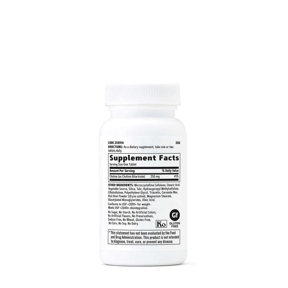 GNC Choline 250 mg – Supplement Facts panel