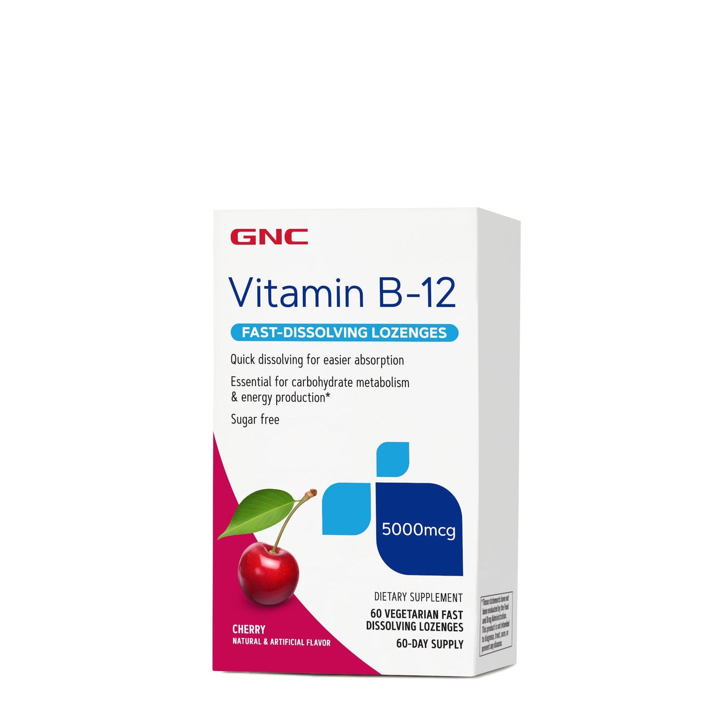 GNC Vitamin B-12 5000 mcg fast-dissolving lozenges, cherry flavor, 60 count box