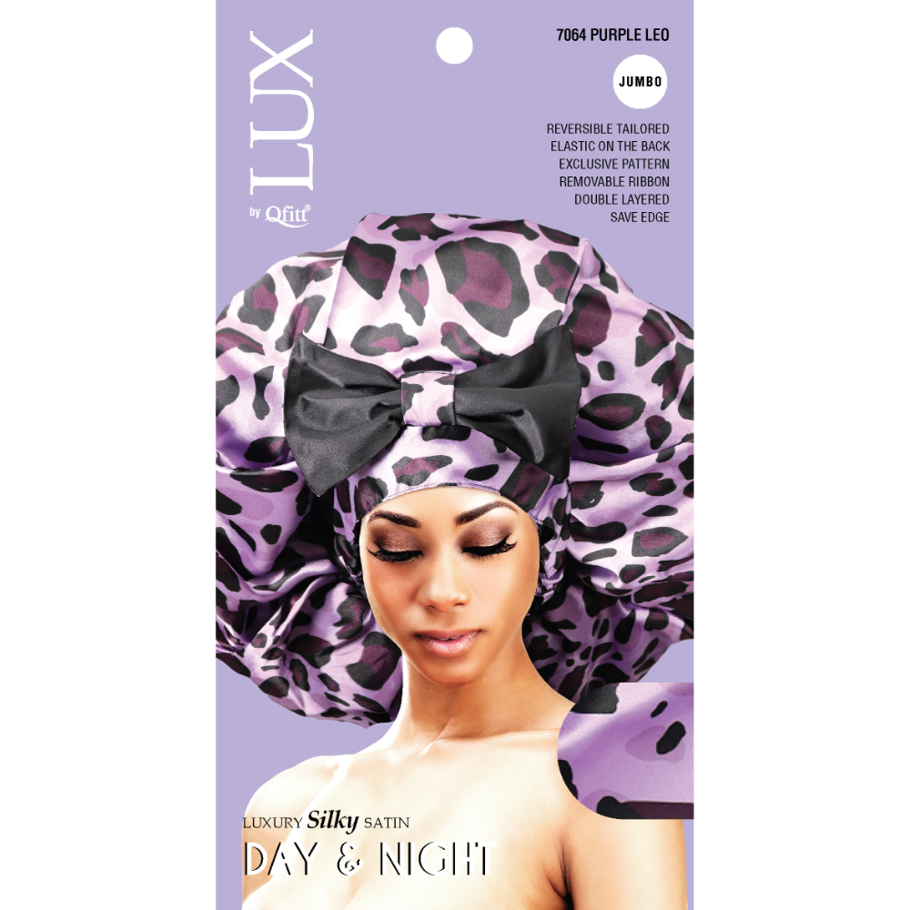Qfitt Lux Jumbo Luxury Silky Satin Day & Night Bonnet 7064 — Purple Leo
