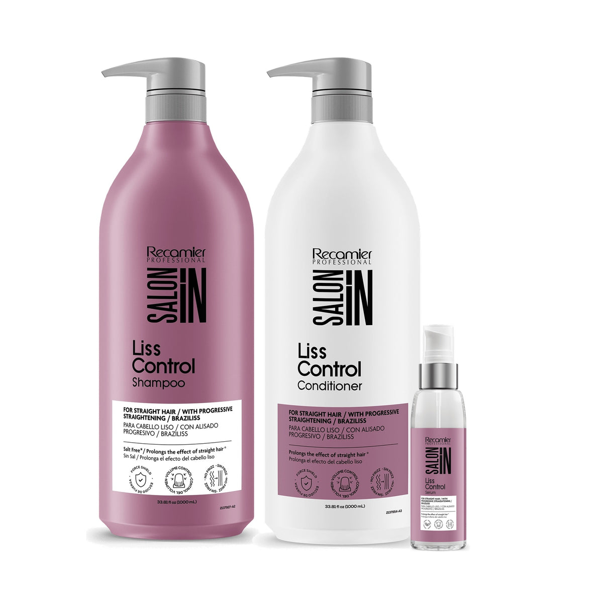 Recamier Salon In Liss Control 3-Piece Kit shampoo and conditioner 33.8 oz plus serum