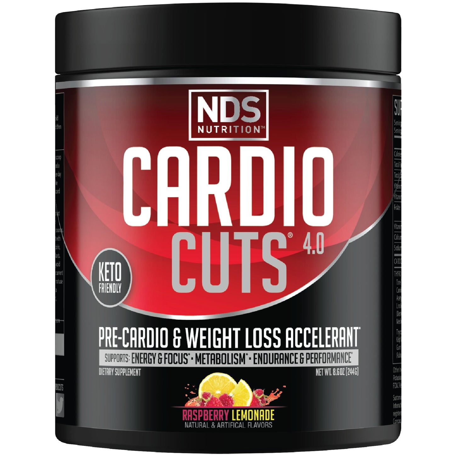 NDS Nutrition Cardio Cuts 4.0 pre-cardio and weight loss powder, Raspberry Lemonade, 8.6 oz tub
