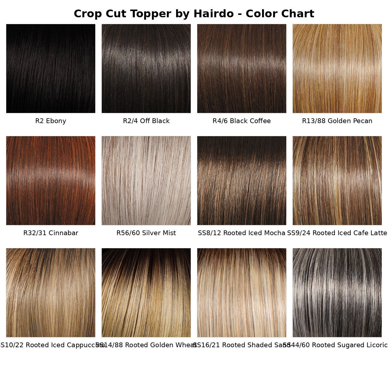 Hairdo Crop Cut Topper - color chart of available Tru2Life shades