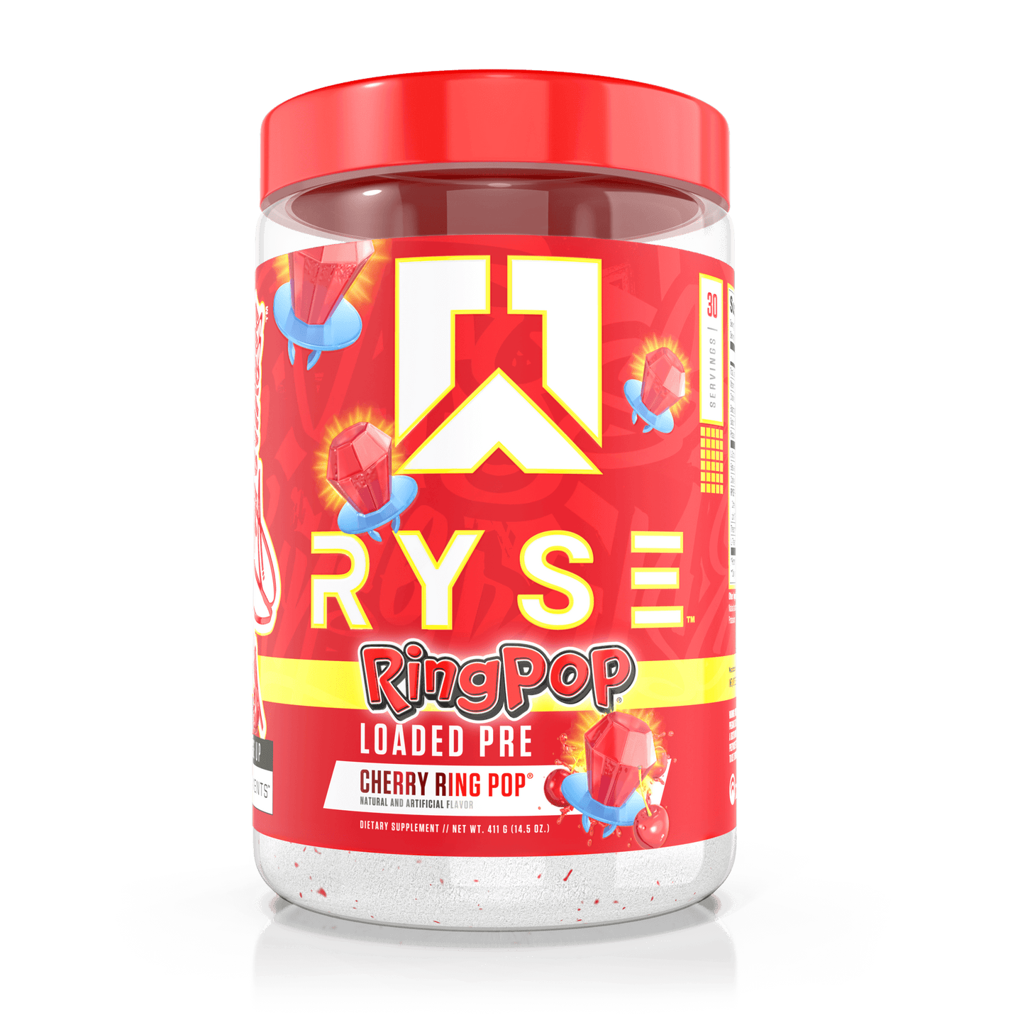 RYSE Loaded Pre pre-workout powder, Cherry Ring Pop, 30 serving tub