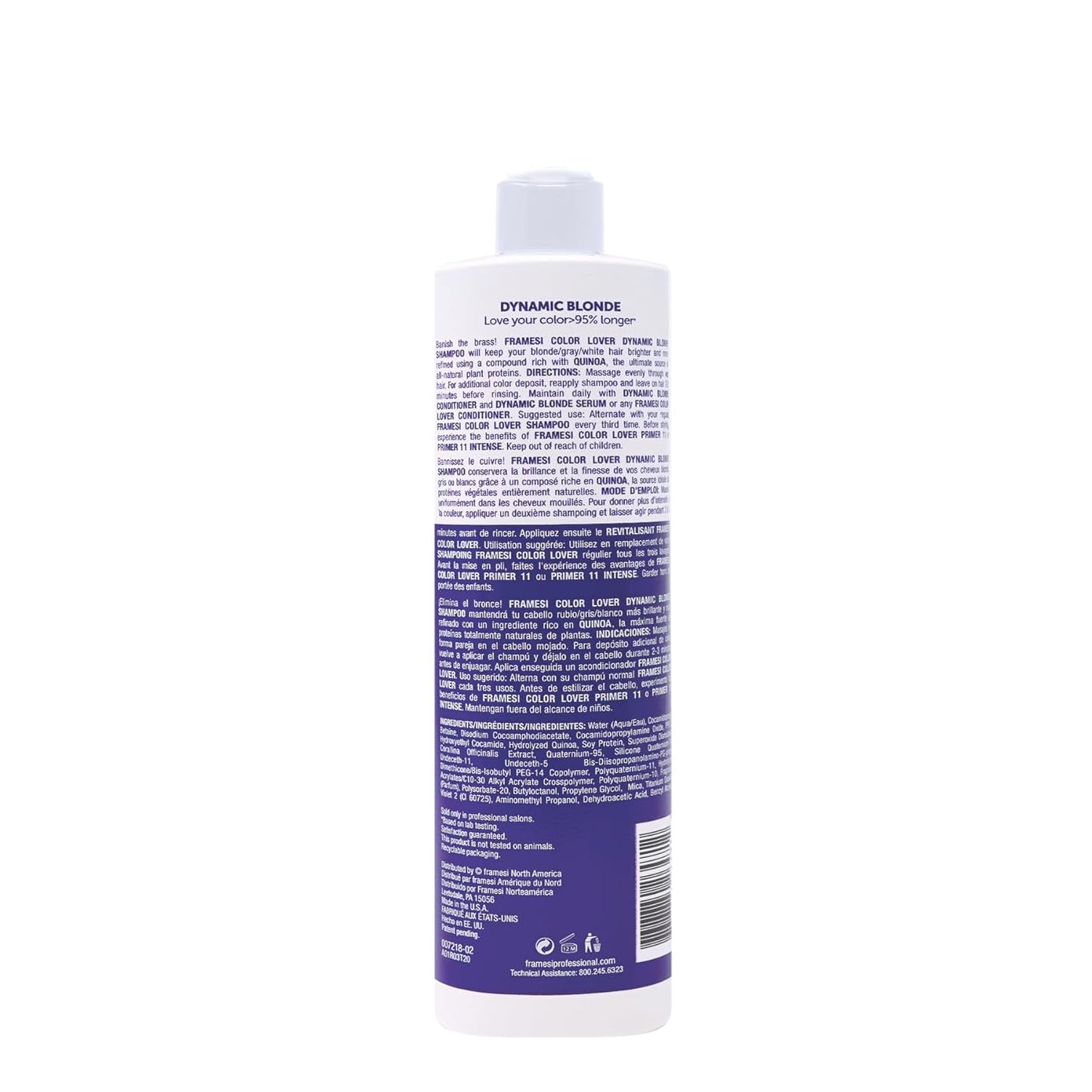 FRAMESI Color Lover Dynamic Blonde Purple Shampoo, Sulfate Free Shampoo, Color Treated Hai 16.9 Ozr - VIP Extensions
