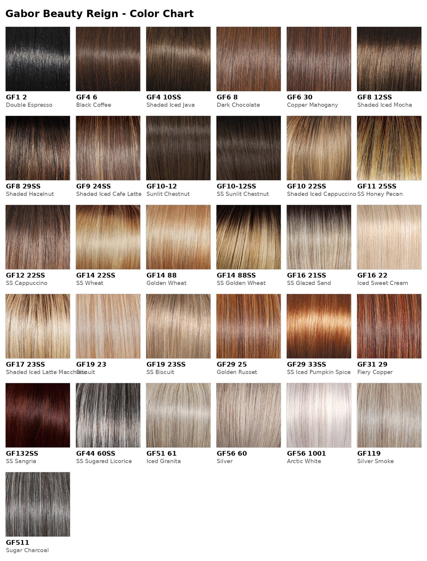 Gabor Beauty Reign Wig - color chart