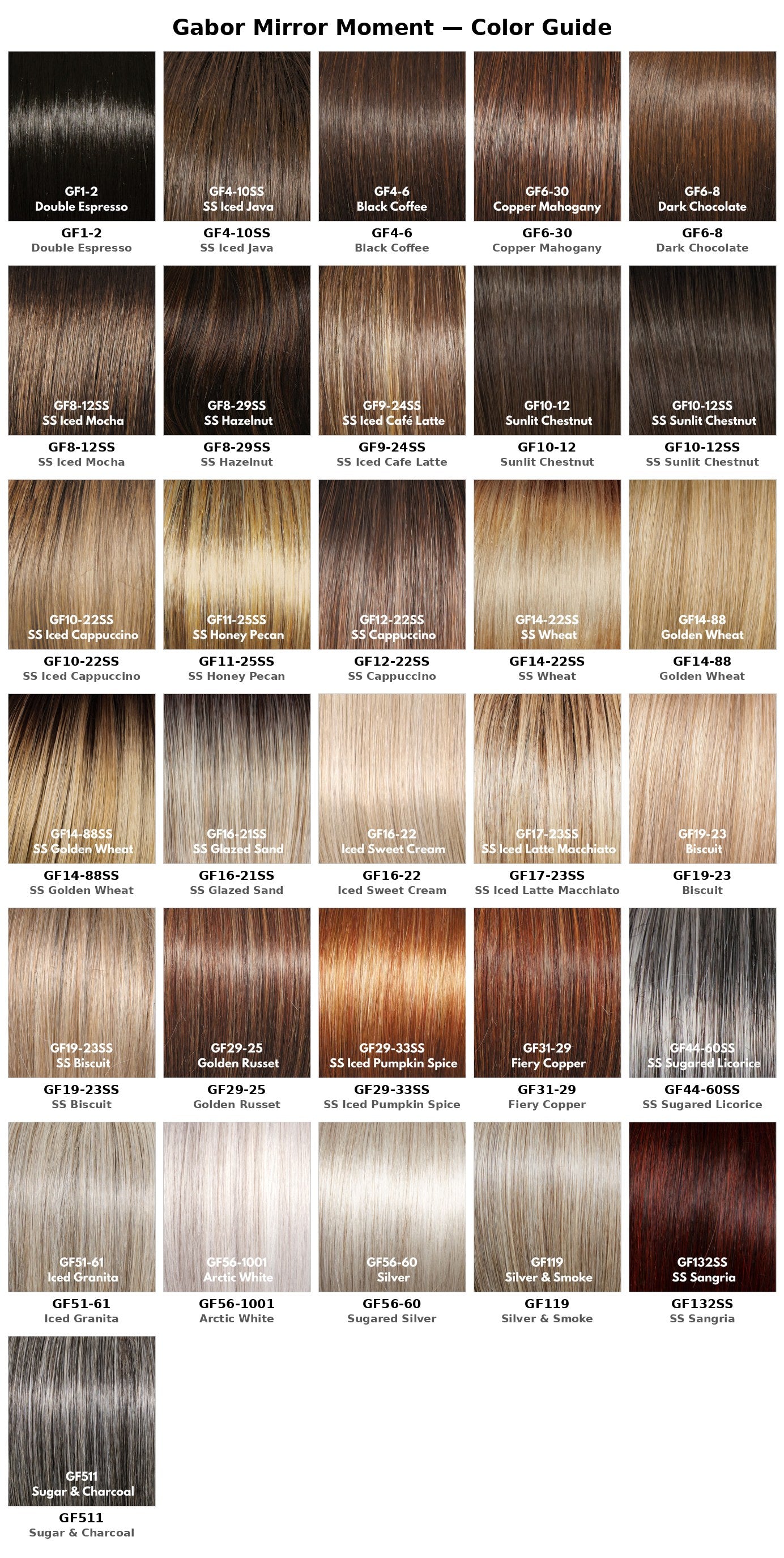 Gabor Mirror Moment color chart - available GF colors