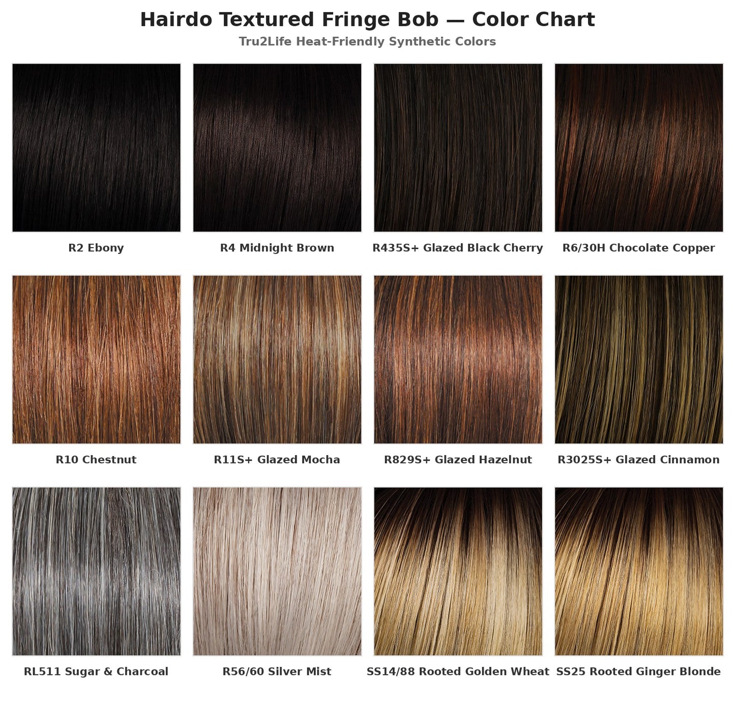 Hairdo Textured Fringe Bob Wig - Tru2Life color chart