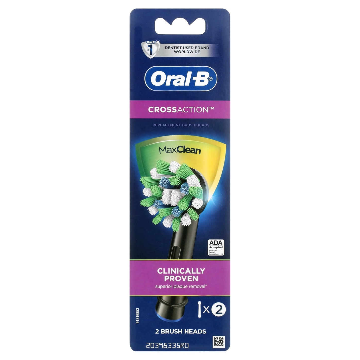 Oral-B CrossAction MaxClean black replacement brush heads 2-pack clean product image