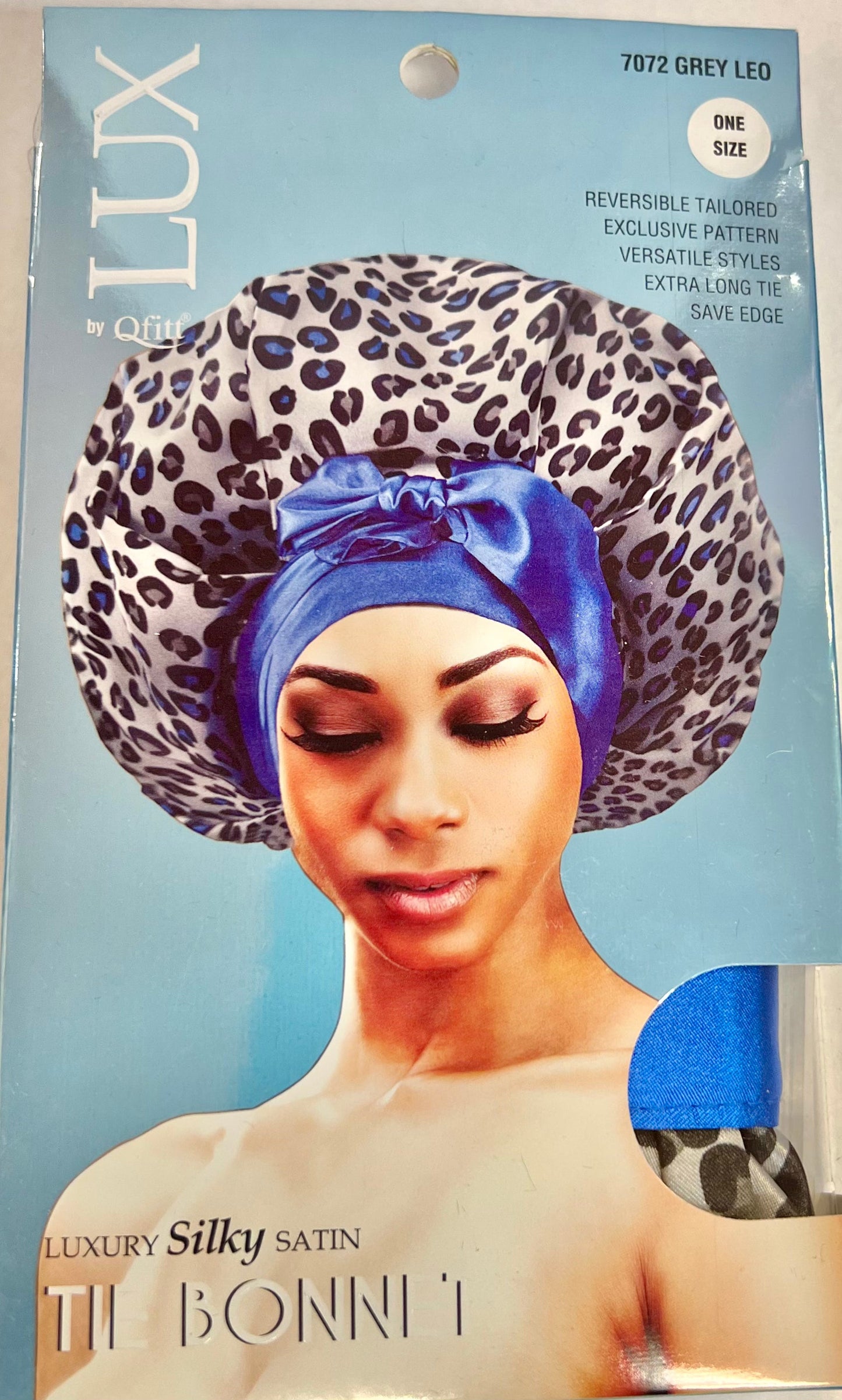 Qfitt Lux Silky Satin Tie Bonnet, Grey Leo