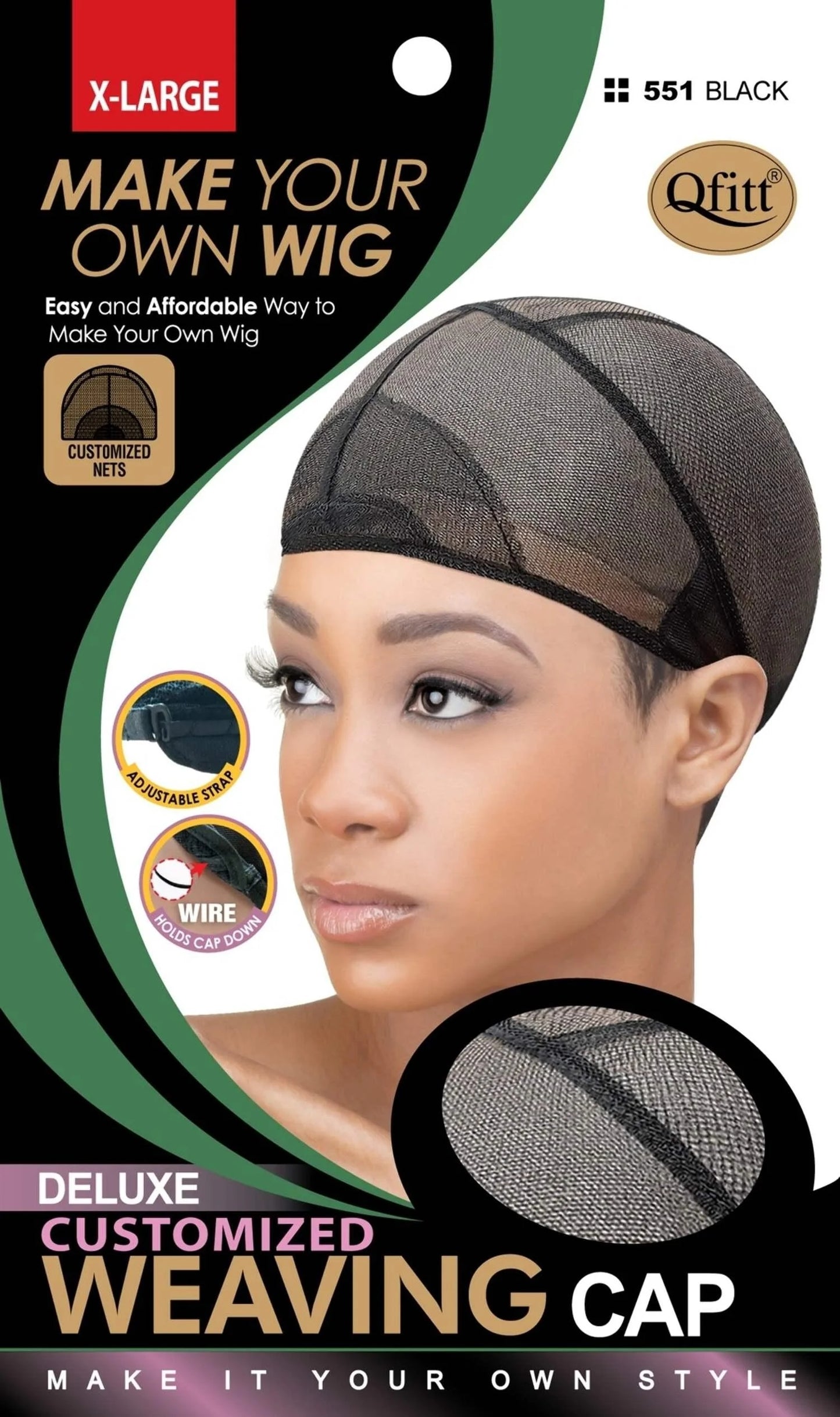 Qfitt Deluxe Custom Weaving Cap 551, Black, X-Large