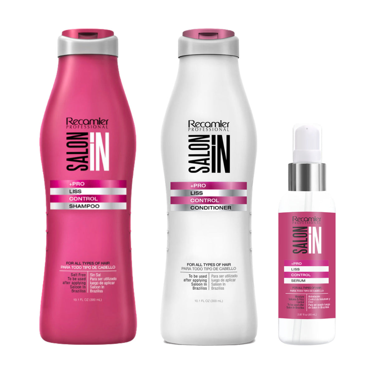 Salonin Liss Control Trio Kit with shampoo, conditioner, and serum