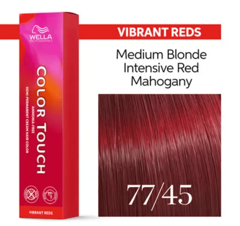 Wella Touch Multidimensional Demi - Permanent Hair Color, 77/45 Medium Blonde Intense/Red - Violet - VIP Extensions