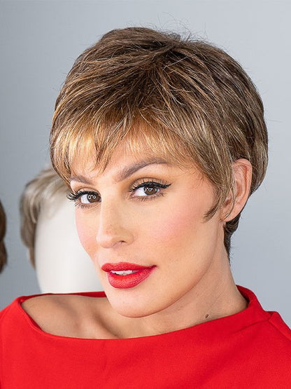 Raquel Welch Winner wig in R9F26 Mocha Foil shown on model