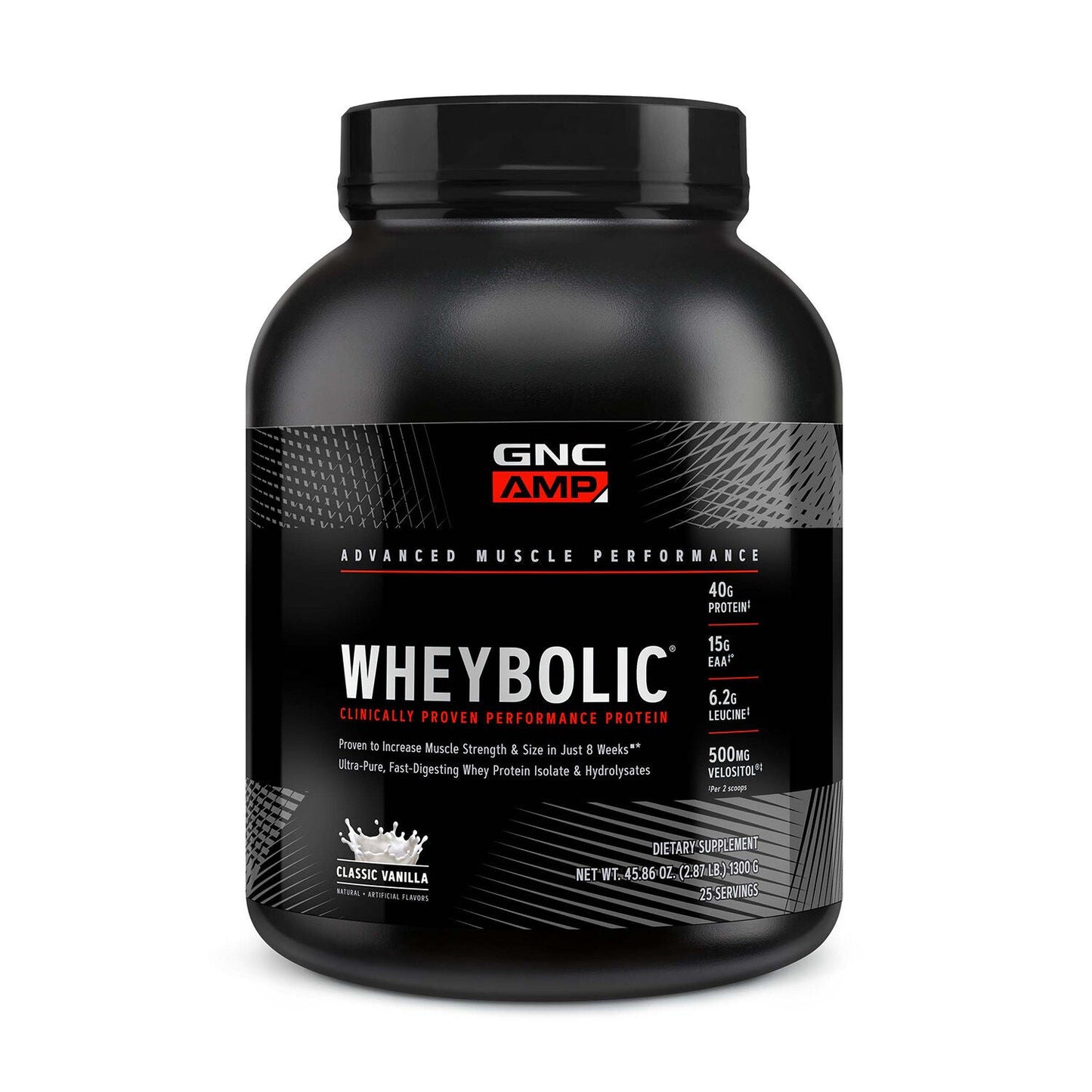 GNC AMP Wheybolic whey protein powder, Classic Vanilla flavor, 2.9 lb tub, 25 servings
