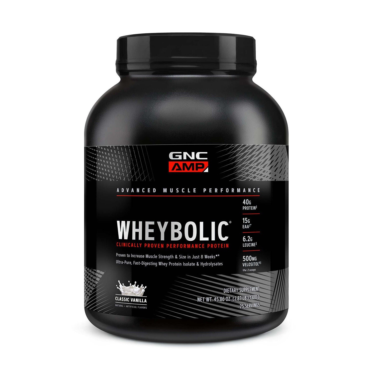 GNC AMP Wheybolic whey protein powder, Classic Vanilla flavor, 2.9 lb tub, 25 servings