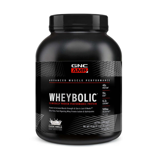 GNC AMP Wheybolic whey protein powder, Classic Vanilla flavor, 2.9 lb tub, 25 servings