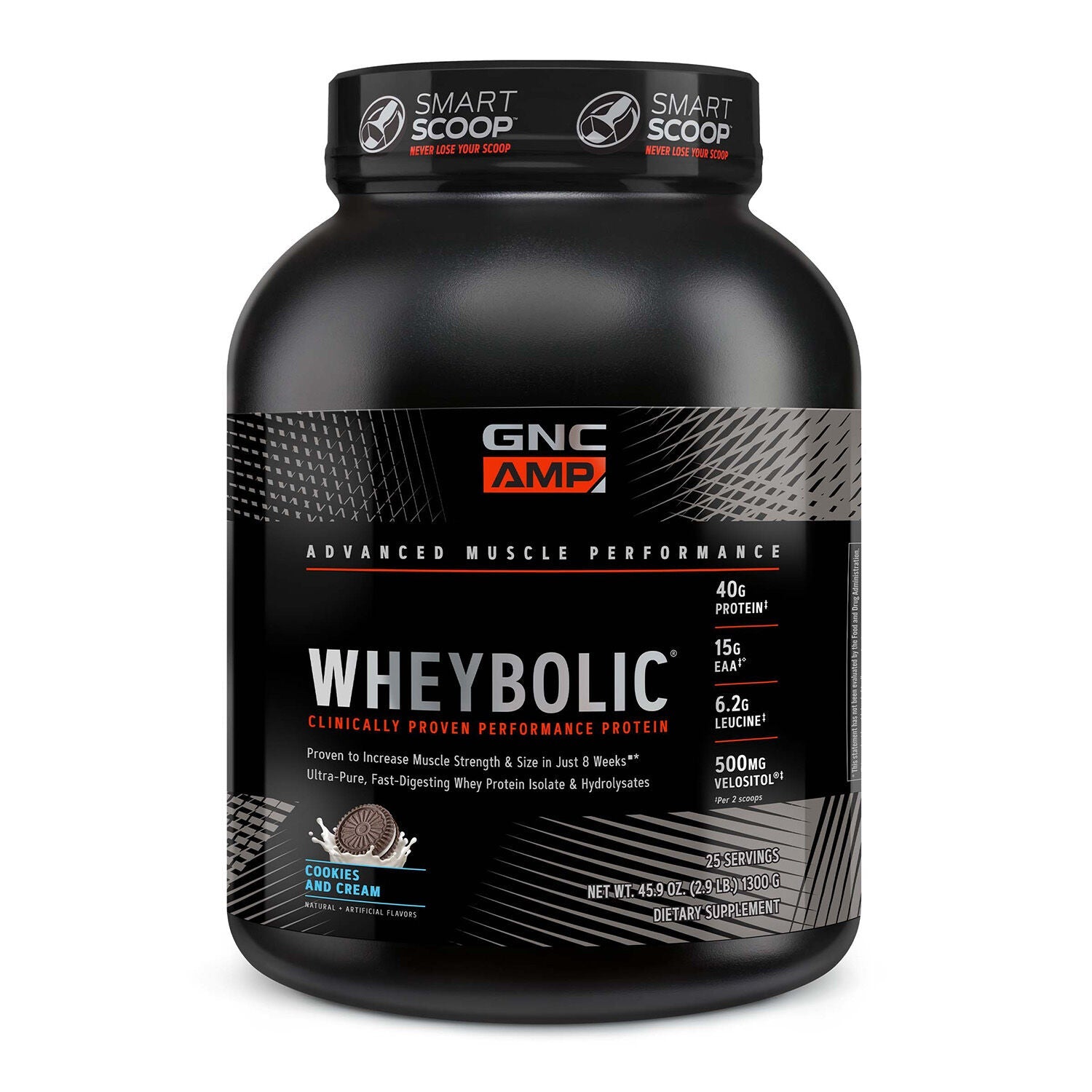 GNC AMP Wheybolic whey protein powder, Cookies and Cream flavor, 2.9 lb tub, 25 servings