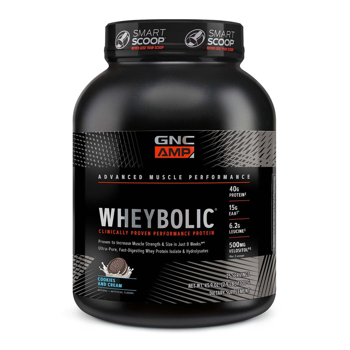GNC AMP Wheybolic Whey Protein Powder, 2.9 lb (25 Servings) - Cookies and Cream