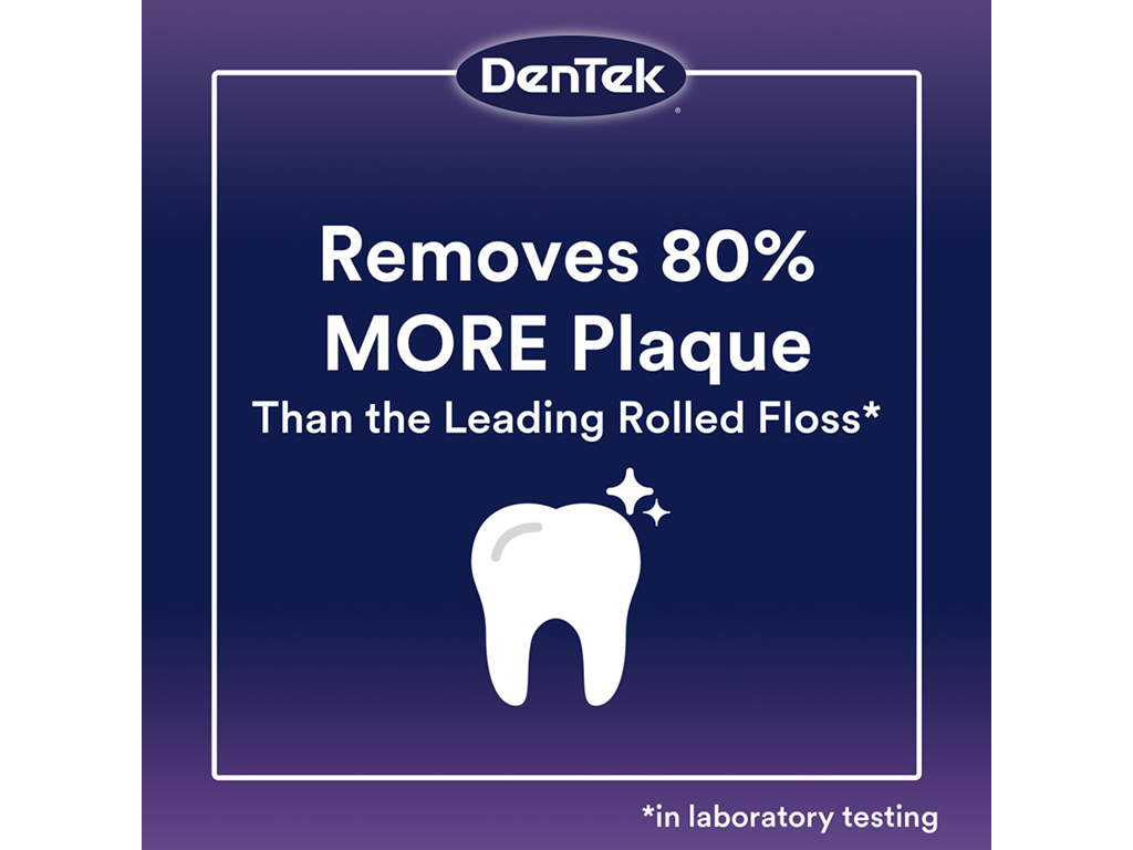 DenTek Cross Flosser removes 80% more plaque than leading rolled floss