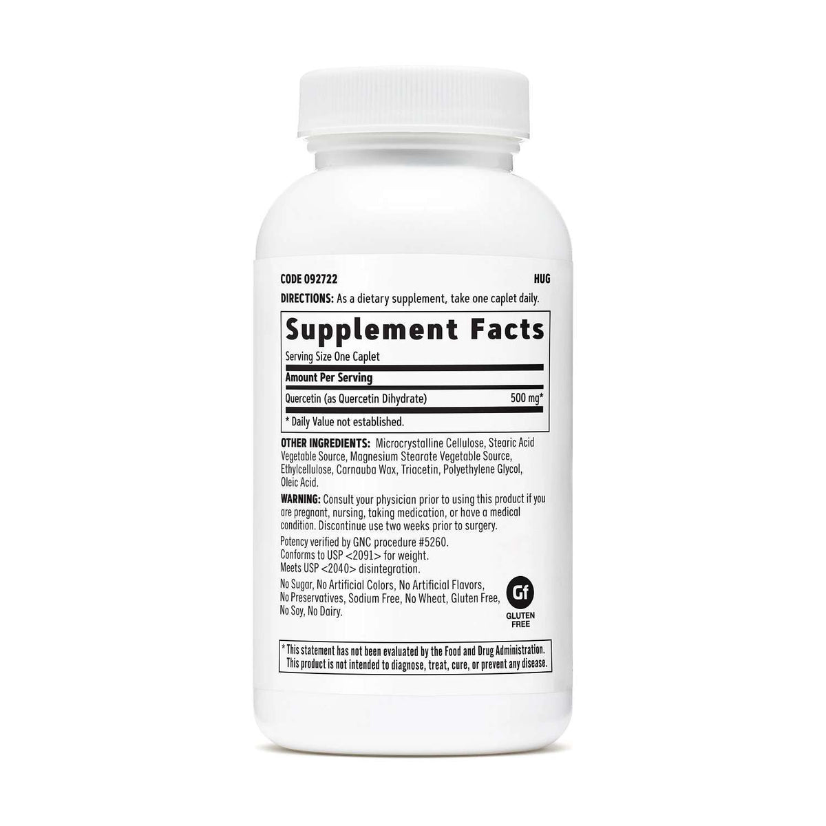 GNC Quercetin 500 mg - Supplement Facts panel