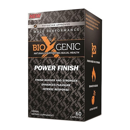 BioXgenic Power Finish male performance supplement, 60 capsule box