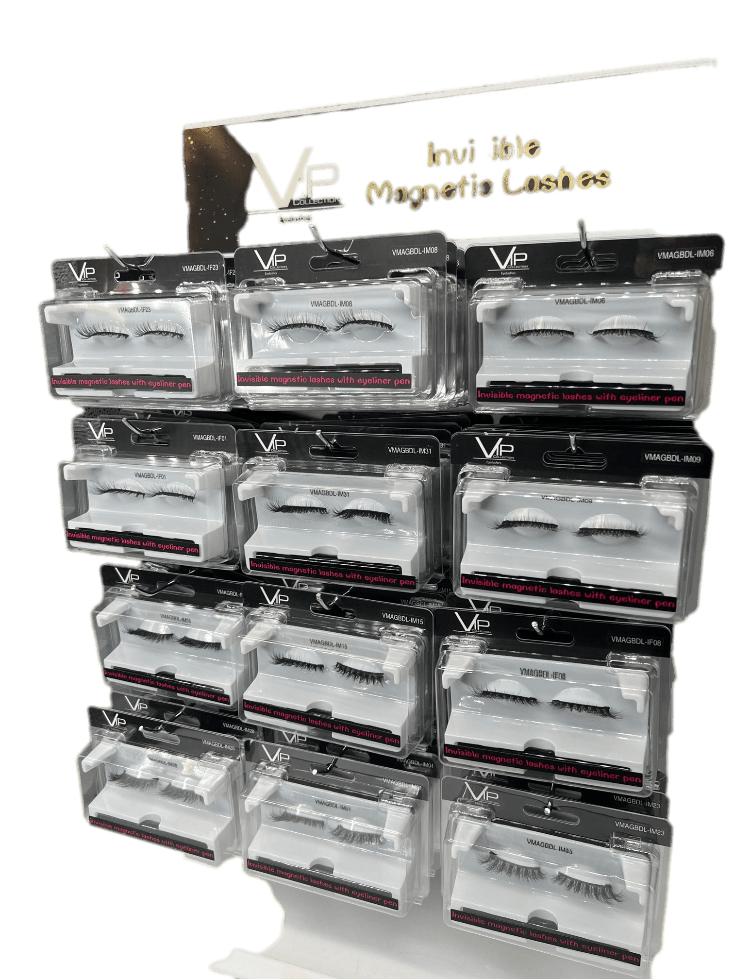 12 Slots - Display with Magnetic Lashes with eyeliner - VIP Extensions