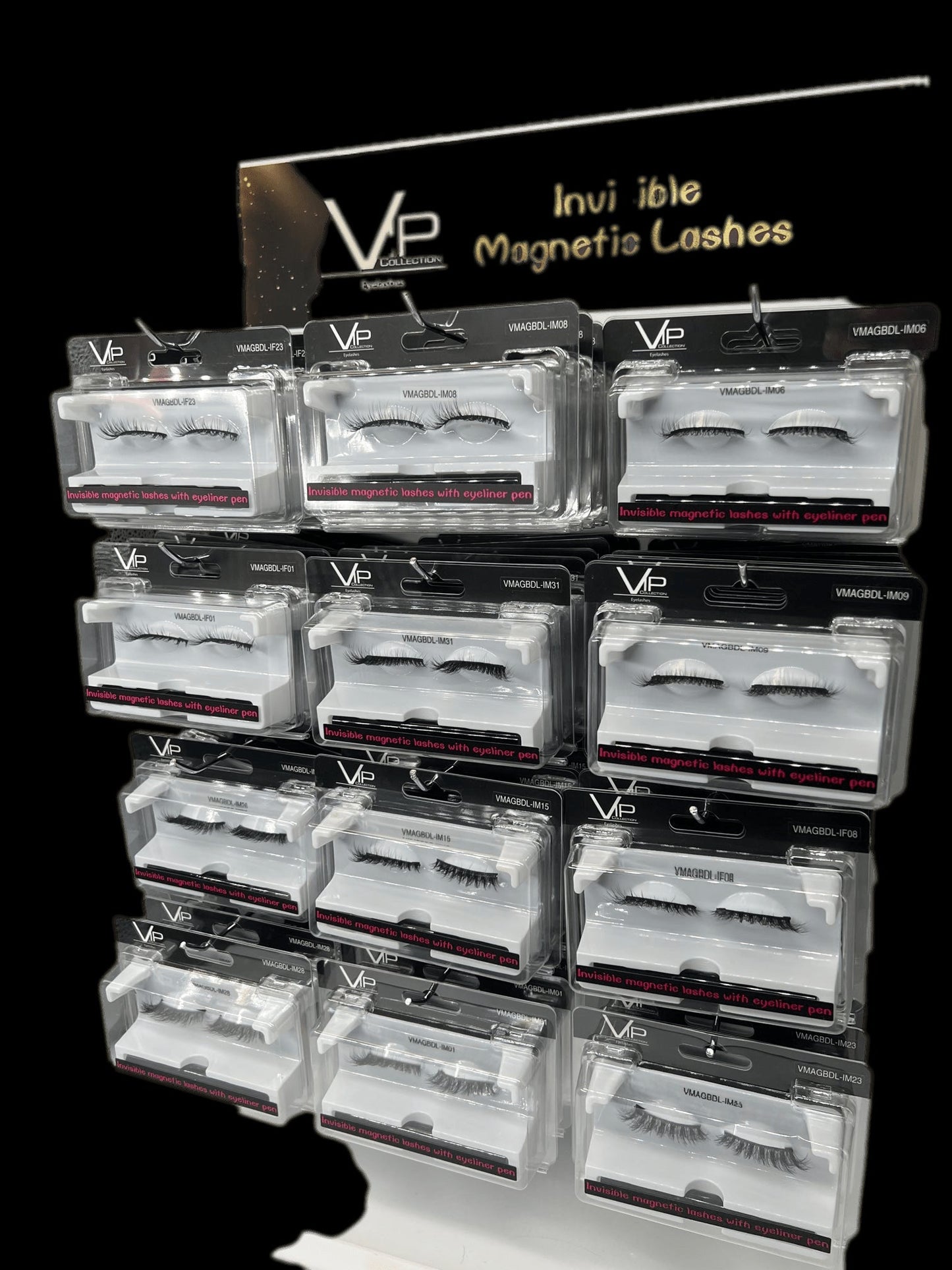 12 Slots - Display with Magnetic Lashes with eyeliner - VIP Extensions