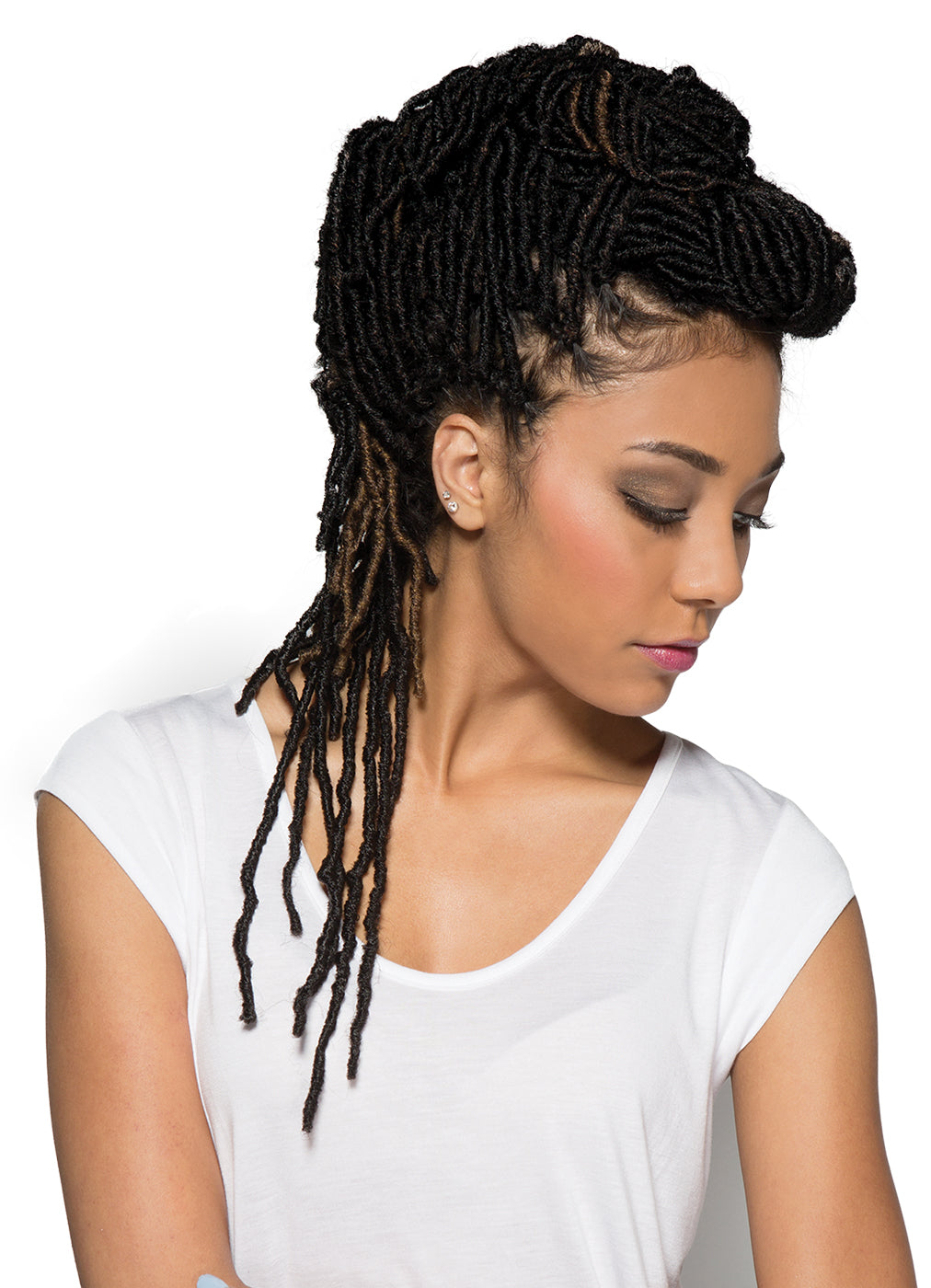 Bobbi Boss Nu Locs 2X crochet braid 18 inch, faux loc texture, shown in dark off-black - official Bobbi Boss (Midway International) style photo