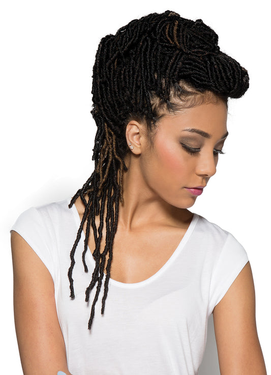 Bobbi Boss Nu Locs 2X crochet braid 18 inch, faux loc texture, shown in dark off-black - official Bobbi Boss (Midway International) style photo