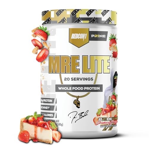 REDCON1 MRE Lite Whole Food Protein powder, Prime Time Strawberry Cheesecake flavor, 20 serving tub