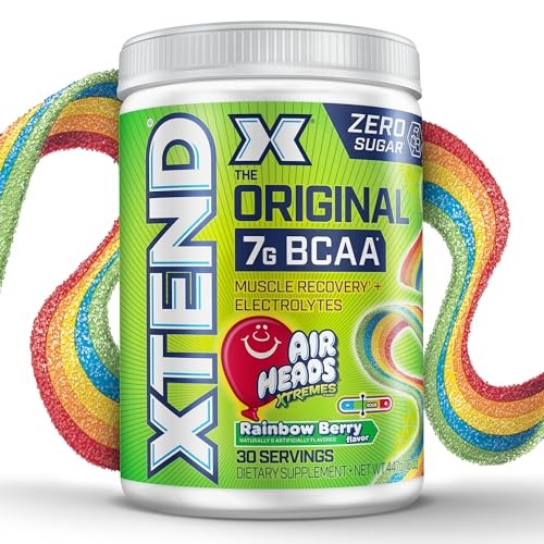 XTEND Original 7g BCAA powder, Air Heads Xtremes Rainbow Berry flavor, 30 serving tub