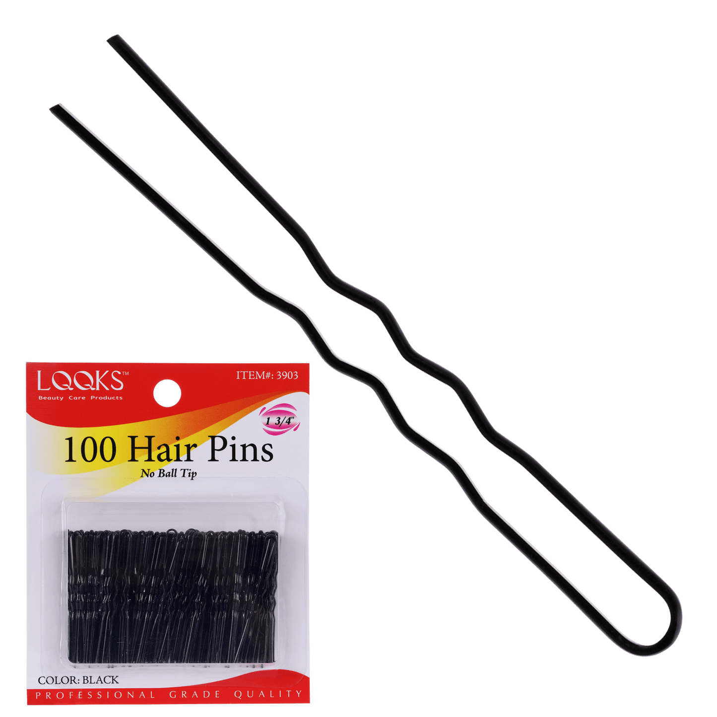 LQQKS 1 3/4" HAIR PIN NO BALL TIP 100CT BLACK - VIP Extensions