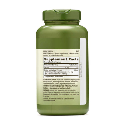 GNC Herbal Plus Ginkgo Biloba 60 mg - Supplement Facts panel