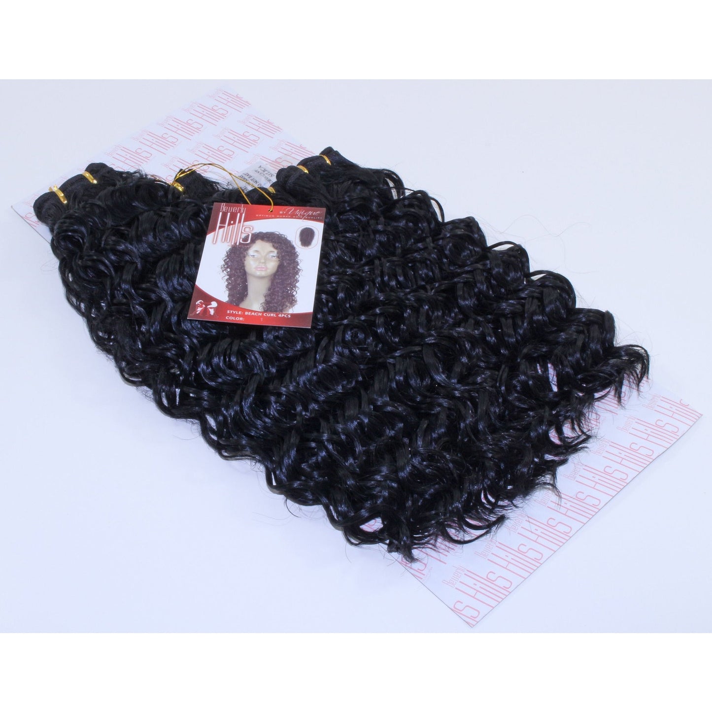 Beverly Hills Collection Beach Curl hair weave, 4-piece pack (14 in, 14 in, 16 in, 18 in), colour 1 Jet Black