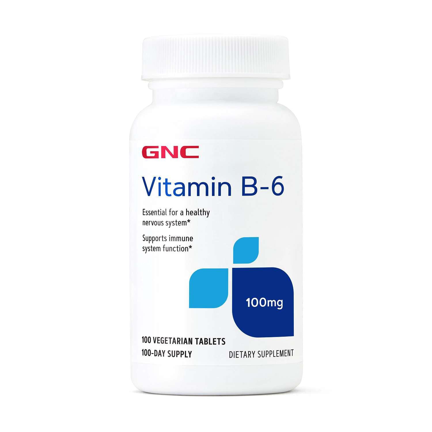 GNC Vitamin B-6 100mg bottle, 100 vegetarian tablets