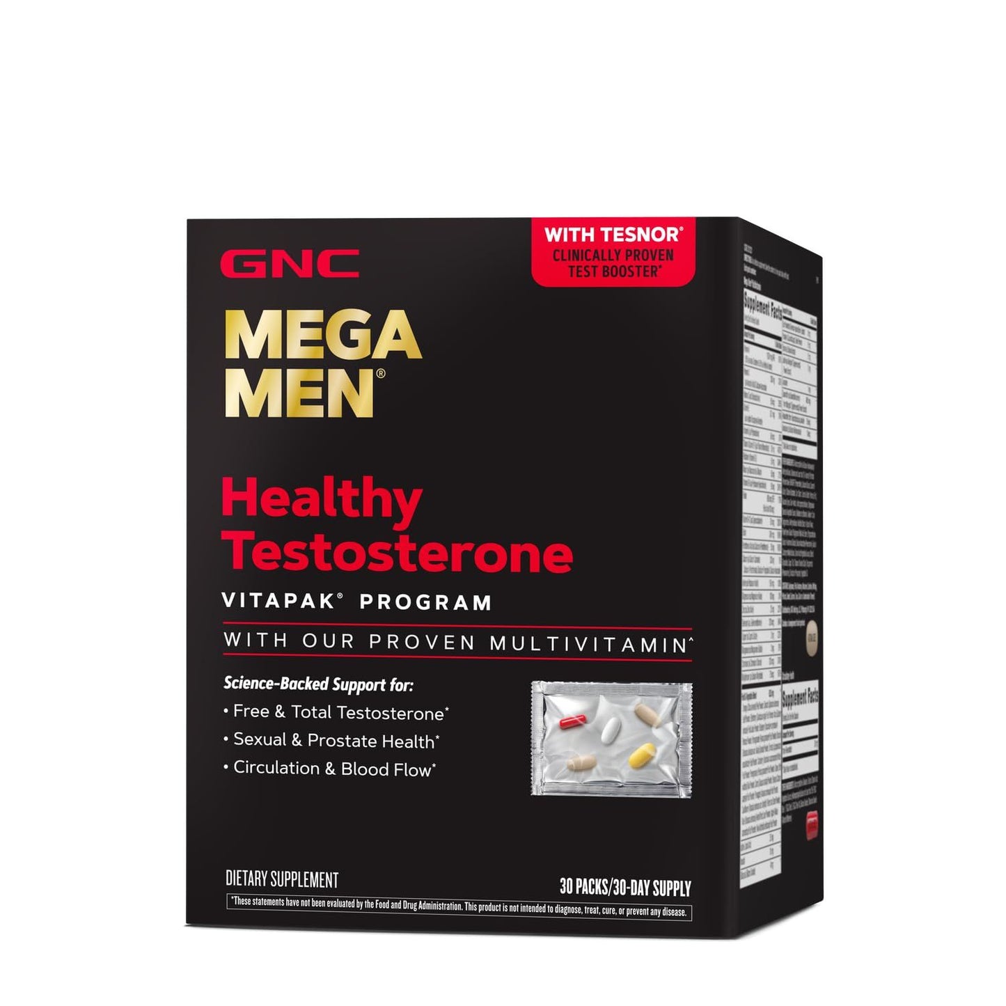 GNC Mega Men Healthy Testosterone Vitapak Program, box of 30 daily packs
