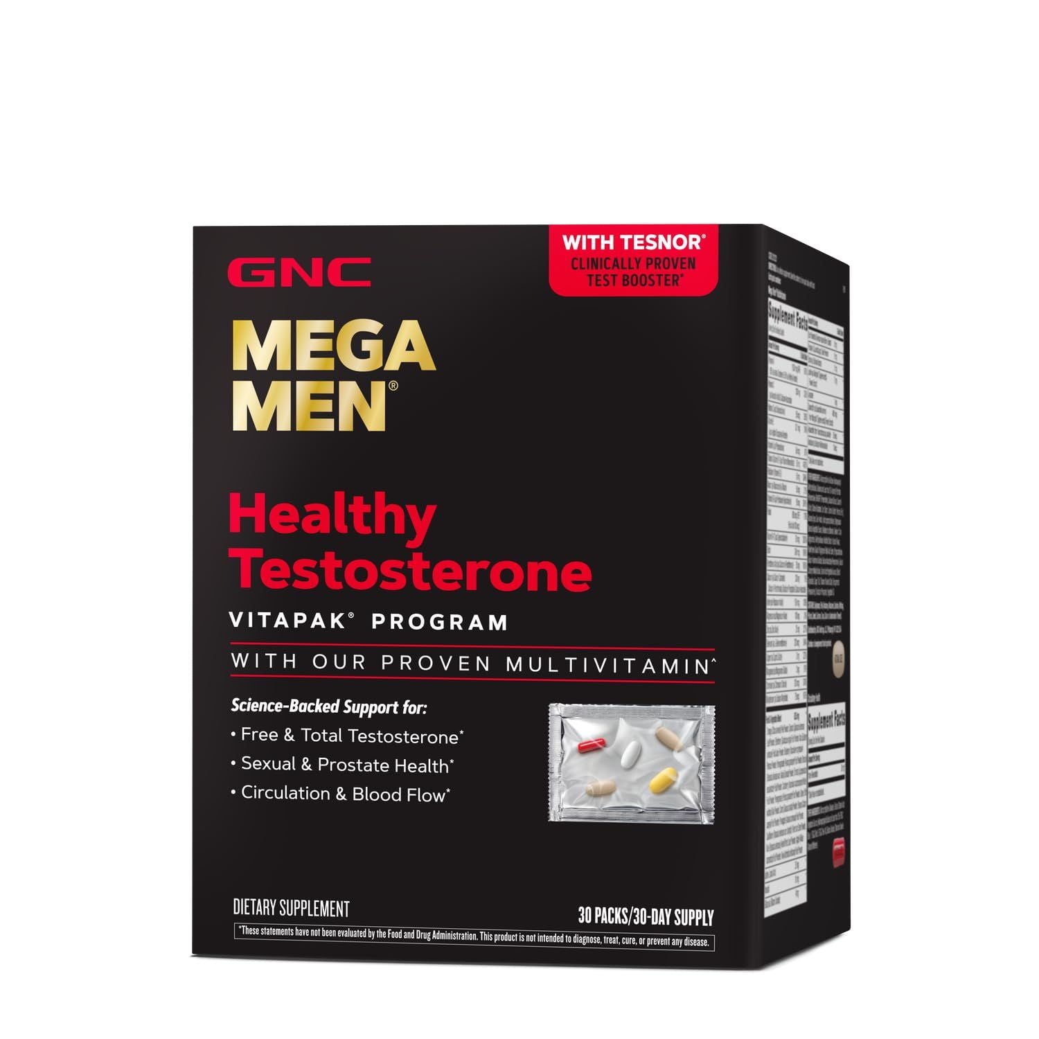 GNC Mega Men Healthy Testosterone Vitapak Program, box of 30 daily packs