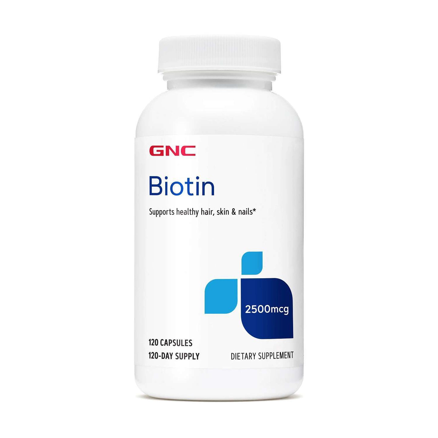 GNC Biotin 2500mcg hair, skin and nails supplement, 120 capsule bottle