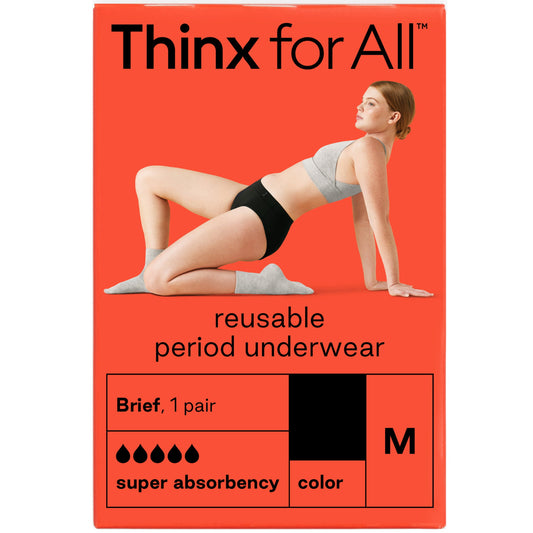 Thinx for All Super Absorbency Brief period underwear, black, size Medium, retail box