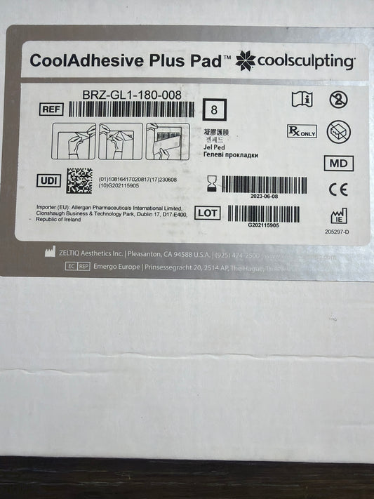 Zeltiq CoolSculpting CoolAdhesive Plus pads box, REF BRZ-GL1-180-008