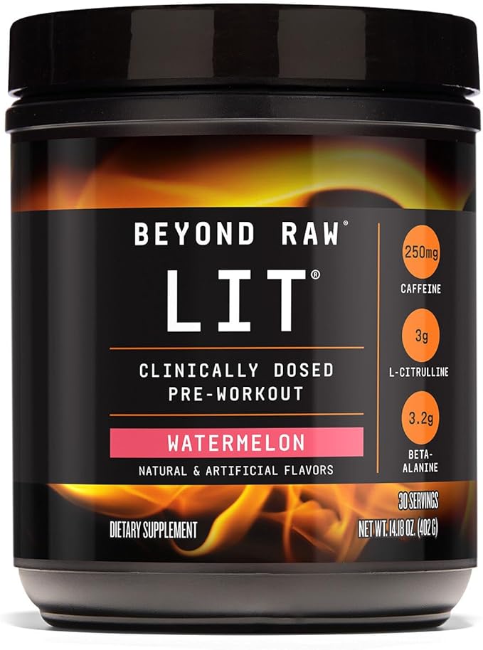 Beyond Raw LIT clinically dosed pre-workout powder, Watermelon, 30 serving tub