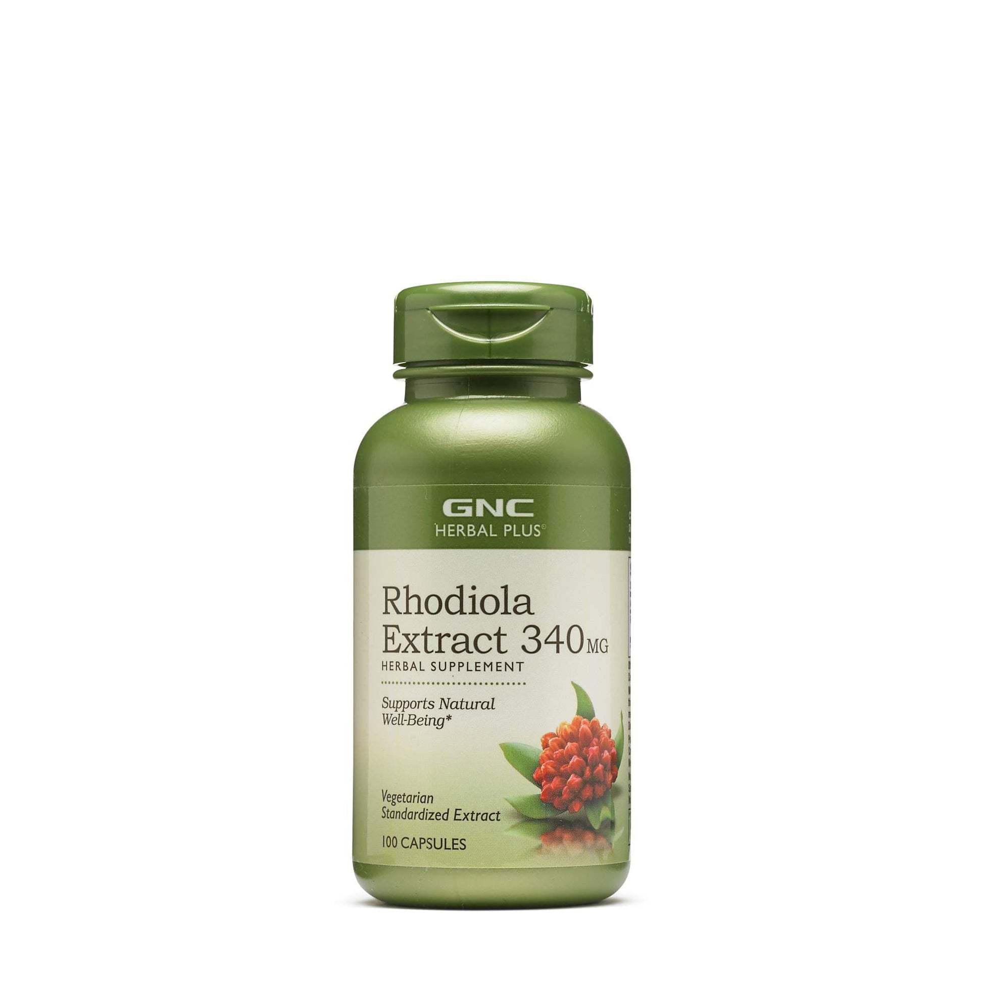 GNC Herbal Plus Rhodiola Extract 340 mg herbal supplement, 100 capsule bottle