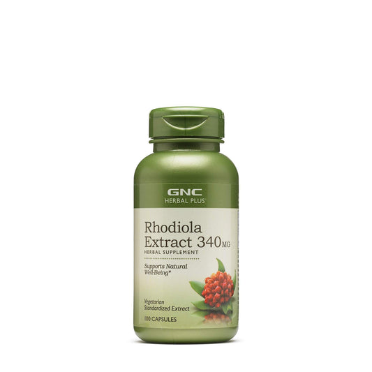 GNC Herbal Plus Rhodiola Extract 340 mg herbal supplement, 100 capsule bottle