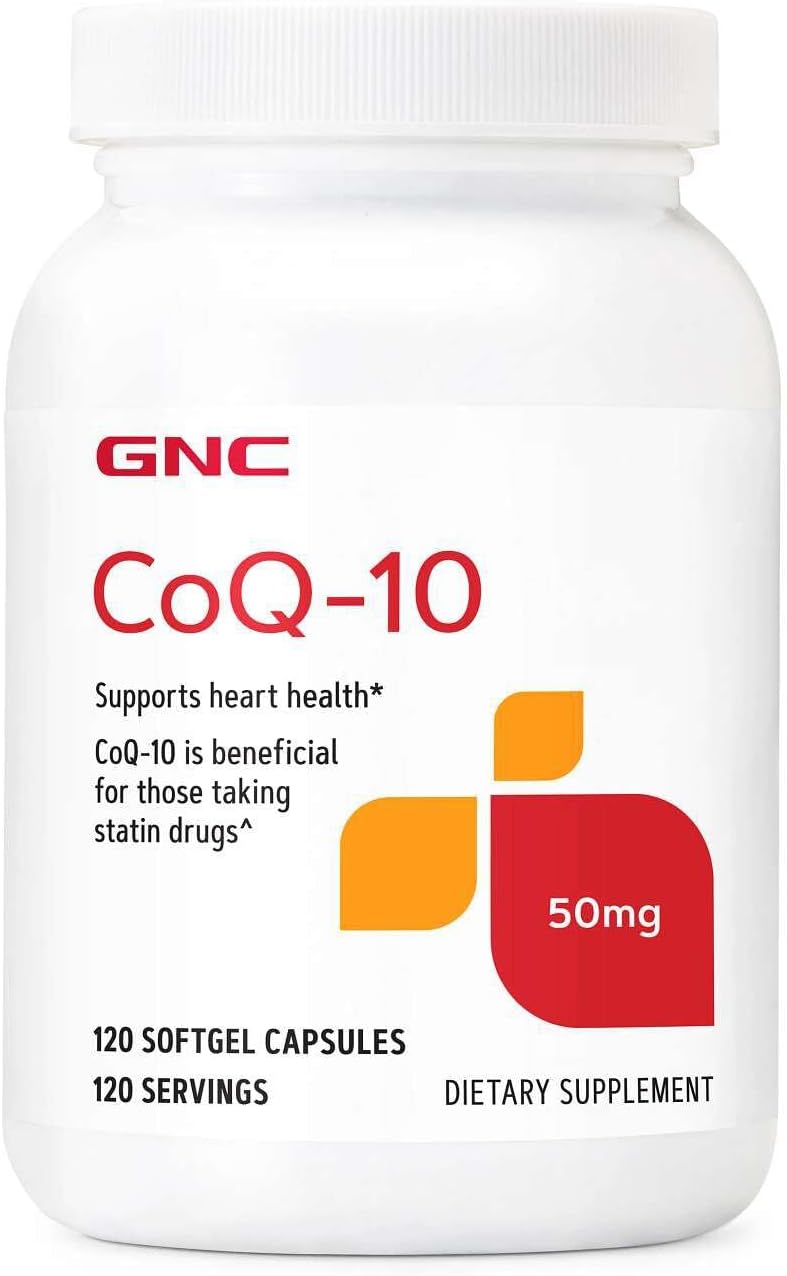 GNC CoQ-10 50mg heart health supplement, 120 softgel bottle