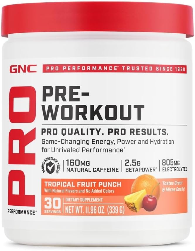 GNC Pro Performance Pre-Workout, Tropical Fruit Punch, 30 serving tub