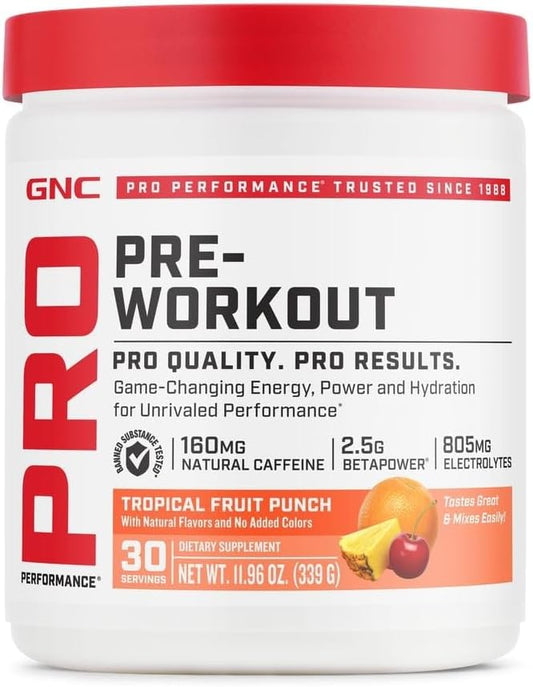 GNC Pro Performance Pre-Workout, Tropical Fruit Punch, 30 serving tub