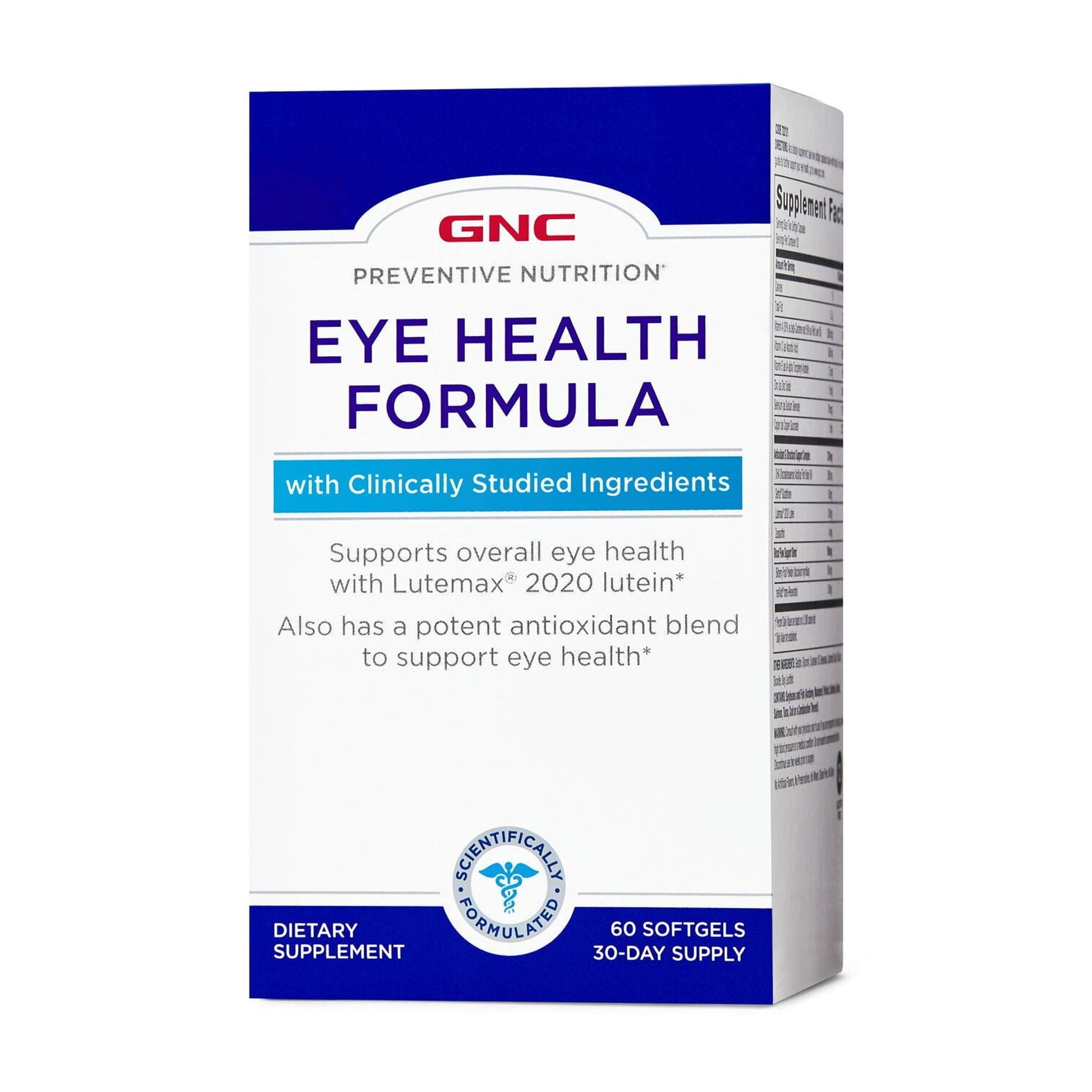 GNC Preventive Nutrition Eye Health Formula with lutein, 60 softgels box