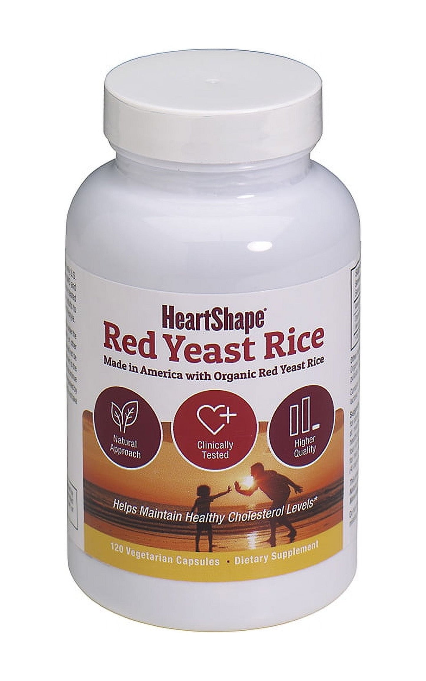 HeartShape Red Yeast Rice made with organic red yeast rice, 120 vegetarian capsule bottle