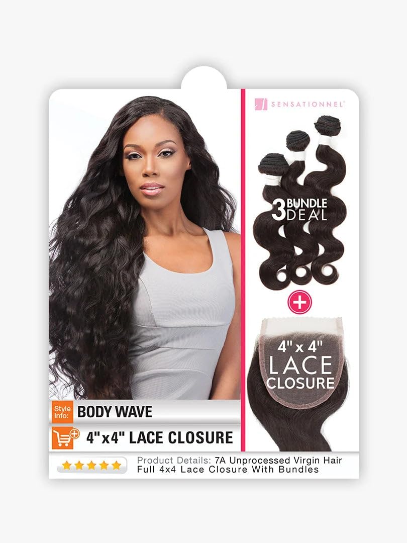Sensationnel Virgin Remy Human Hair Weave Bare & Natural Body Wave 3pcs with 4"x4"Closure - VIP Extensions